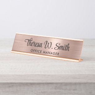 Elegant Script Professional Rose Gold Desk Name Plate