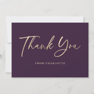 Elegant Script Purple and Gold Thank You Card