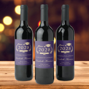 Elegant Script Purple Gold Graduation Wine Label