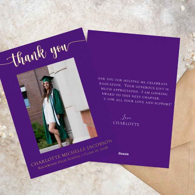Elegant Script Purple Gold Photo Graduation (Creator Uploaded)