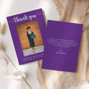 Elegant Script Purple Graduation Photo Thank You Card