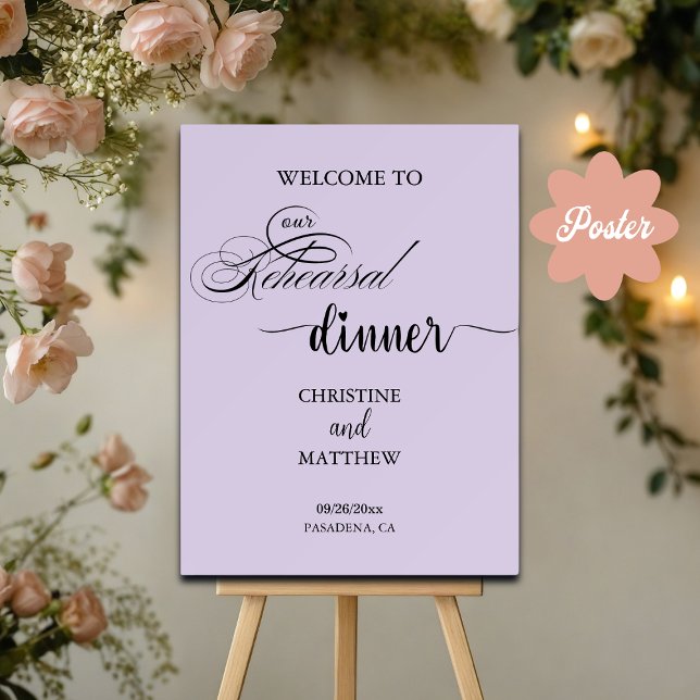 Elegant Script Purple Rehearsal Dinner Welcome Poster (Creator Uploaded)