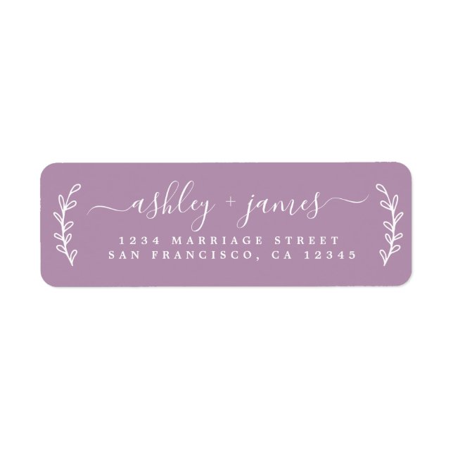 Elegant Script Purple Wedding Return Address (Front)