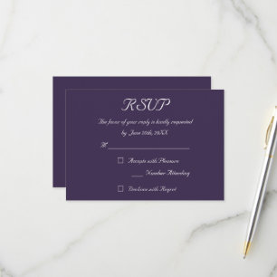 Elegant Script Purple Wedding RSVP Invitation Card