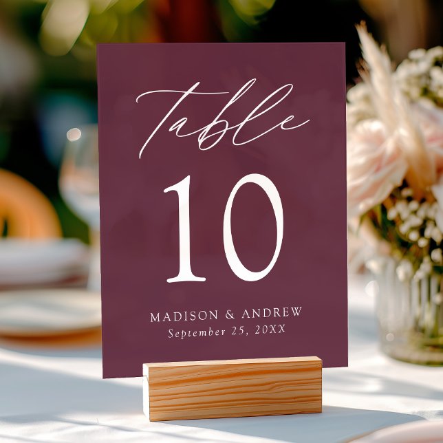Elegant Script Purple Wedding Table Number Acrylic Sign (Creator Uploaded)