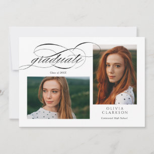 Elegant Script QR Code 3 Photo Graduation Party Invitation