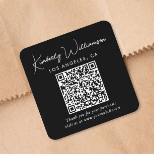 Elegant Script QR Code Black Thank You Square Sticker