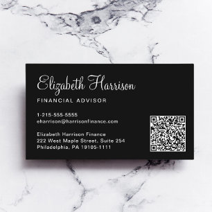 Elegant Script QR Code Professional Black Business Card