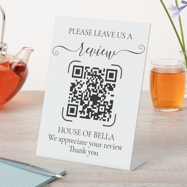 Elegant Script QR Code Review  Pedestal Sign (In SItu)