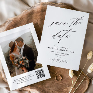 Elegant Script QR code Wedding Photo  Save The Date