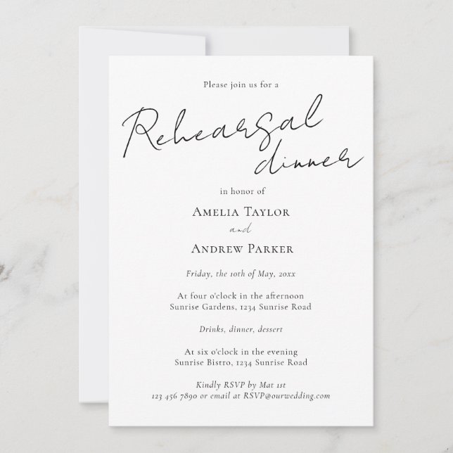 Elegant Script QR Code Wedding Rehearsal Dinner Invitation (Front)
