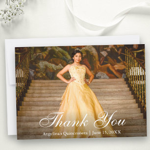 Elegant Script Quinceañera Photo Thank You Card