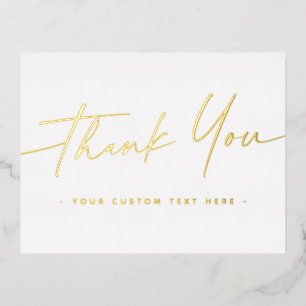 Elegant script real foil thank you add text white holiday postcard