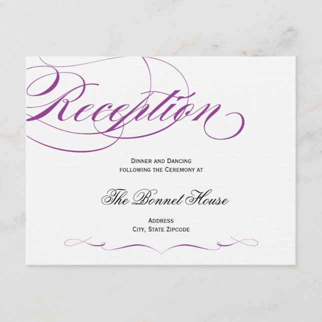 Elegant Script Reception Card - Purple (Front)