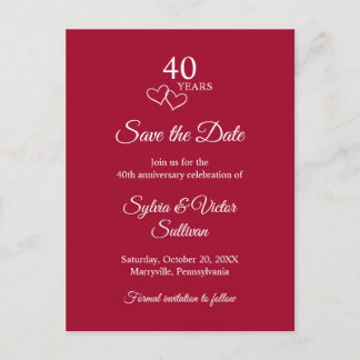 Elegant Script Red 40th Wedding Anniversary Announcement Postcard