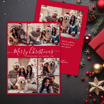 Elegant Script Red 5 Photo Collage Christmas  Holiday Card<br><div class="desc">Modern Simple Elegant Calligraphy Red 5 Photo Collage Merry Christmas Script Holiday Card. PLEASE NOTE, THESE 6.5" X 8.75" SIZE CARDS ARE LARGER THAN AVERAGE, DUE TO THE LARGER CARD SIZE, IT'S ALMOST CERTAIN THAT THE POSTAGE COSTS WILL BE HIGHER. IF YOU PREFER THE STANDARD 5X7" SIZE, YOU CAN FIND...</div>