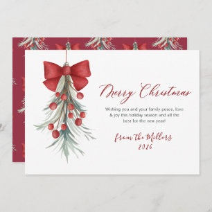 Elegant Script Red Berries Greenery Christmas  Holiday Card