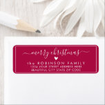 Elegant Script Red Christmas Return Address Label<br><div class="desc">Elegant,  Modern Red and White Hand Lettered Christmas Family Return Address Labels. Featuring a pretty hand-written script with saying "merry christmas" in swash-tail font,  a little heart shape,  around thin line frame background. Great for Christmas holiday season,  easy to personalize them with your names and return address info.</div>