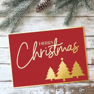 Elegant Script Red Gold Merry Christmas Trees