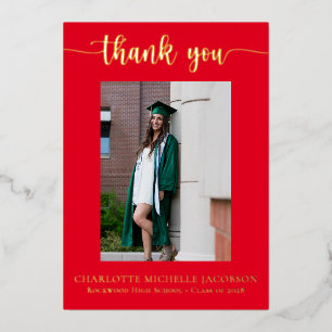 Elegant Script Red Gold Photo Graduation