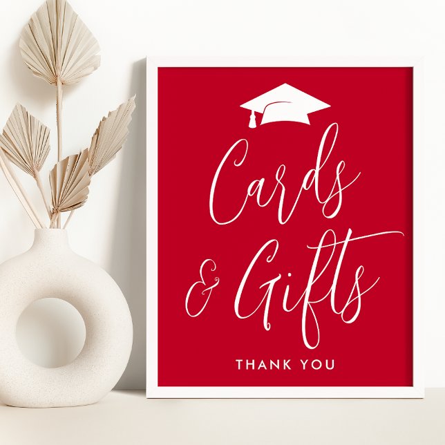 Elegant Script Red Graduation Cards and Gifts Poster (Creator Uploaded)