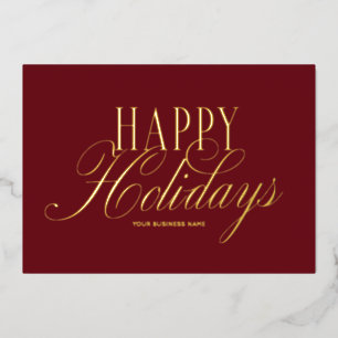 Elegant Script Red Happy Happy Holidays Business