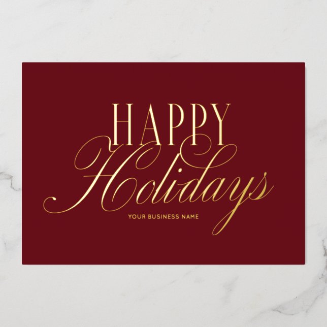 Elegant Script Red Happy Happy Holidays Business (Front)