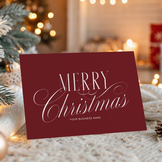 Elegant Script Red Merry Christmas Business Logo Card (Creator Uploaded)