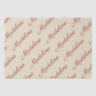 Elegant Script Red Name Tan Tissue Paper