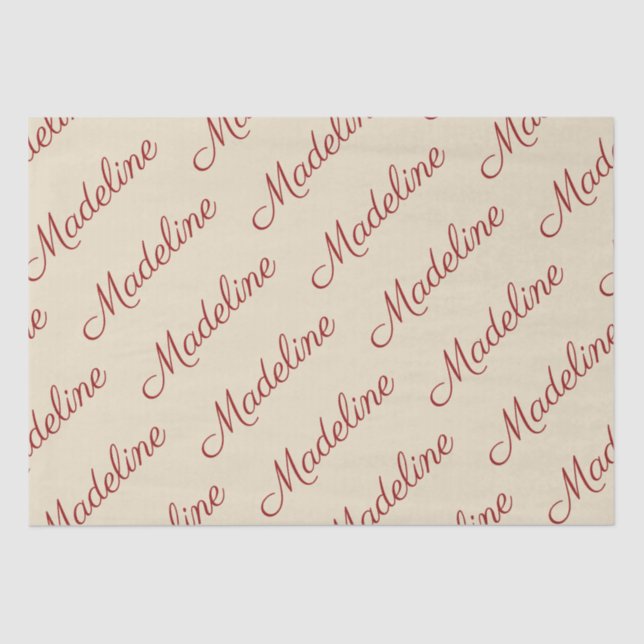 Elegant Script Red Name Tan  Tissue Paper (Front)