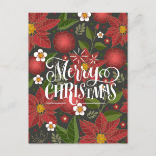 Elegant Script Red Poinsettia Floral Chic Business Holiday Postcard