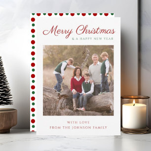 Elegant Script Red Stripes Christmas Photo Holiday Card
