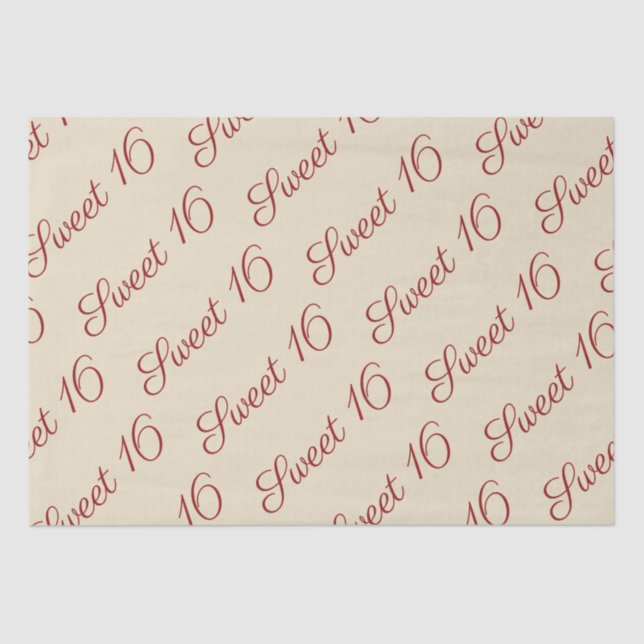 Elegant Script Red Sweet 16 Birthday Tan Tissue Paper (Front)