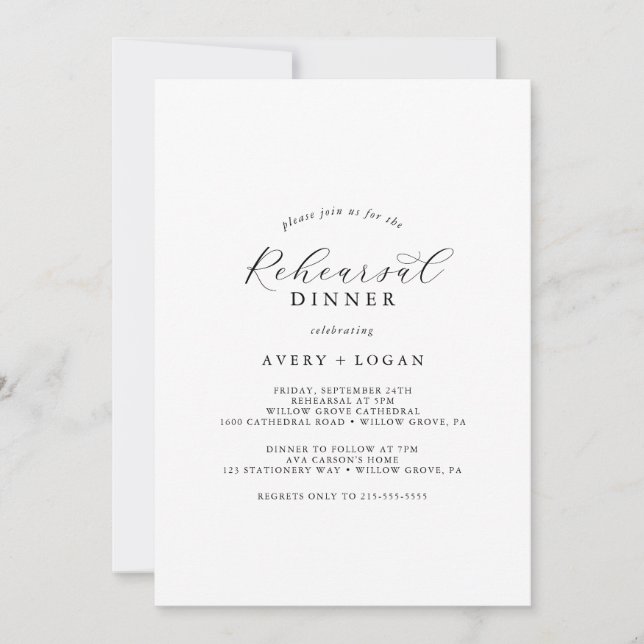 Elegant Script Rehearsal Dinner Invitation (Front)