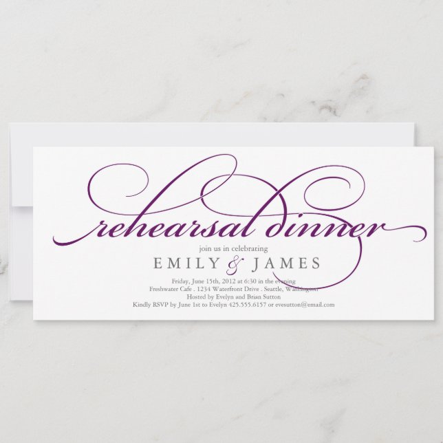 Elegant Script Rehearsal Dinner Invitation (Front)