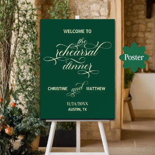 Elegant Script Rehearsal Dinner Teal Welcome Poster