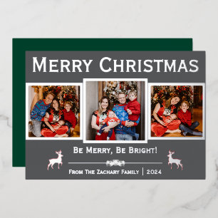 Elegant Script Reindeer Christmas Family 3 Photo