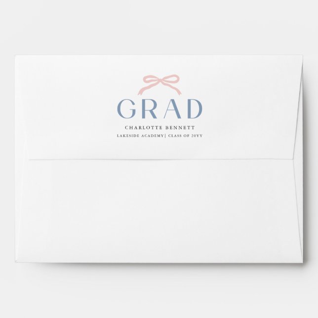 Elegant Script Return Address Pink Bow Graduation Envelope (Back (Top Flap))