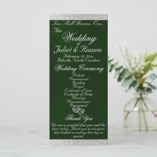 Elegant Script & Ribbon - Emerald/Silver Wedding Programme