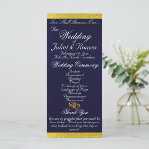 Elegant Script & Ribbon - Navy Blue/Gold Wedding Programme