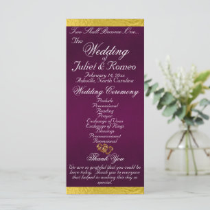Elegant Script & Ribbon - Purple/Gold Wedding Programme