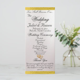 Elegant Script & Ribbon - White Pearl/Gold Wedding Programme