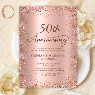 Elegant Script Rose Gold 50th Wedding Anniversary Invitation