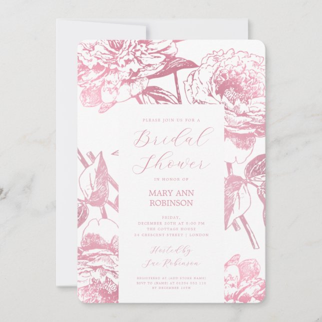 Elegant Script Rose Gold Floral Bridal Shower  Invitation (Front)