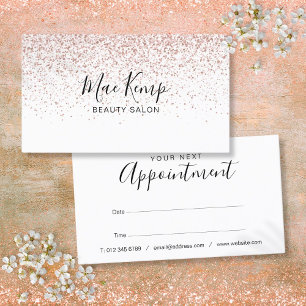 Elegant Script Rose Gold Glitter Appointment Card