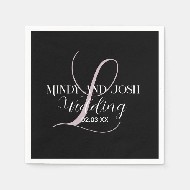 Elegant Script Rose Initial Wedding Favor  Napkin (Front)