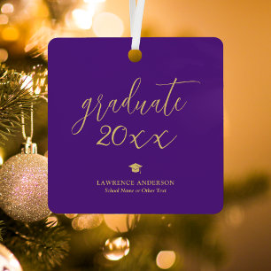 Elegant Script Royal Purple 2024 Graduate Photo Metal Tree Decoration