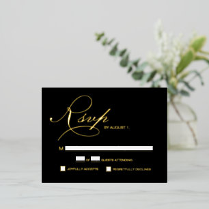 Elegant Script RSVP Gold metallic Wedding Foil Holiday Postcard