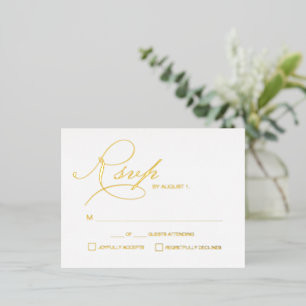 Elegant Script RSVP Gold metallic Wedding Foil Holiday Postcard