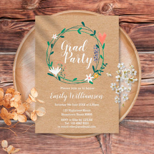 Elegant Script Rustic Floral Graduation Party  Invitation